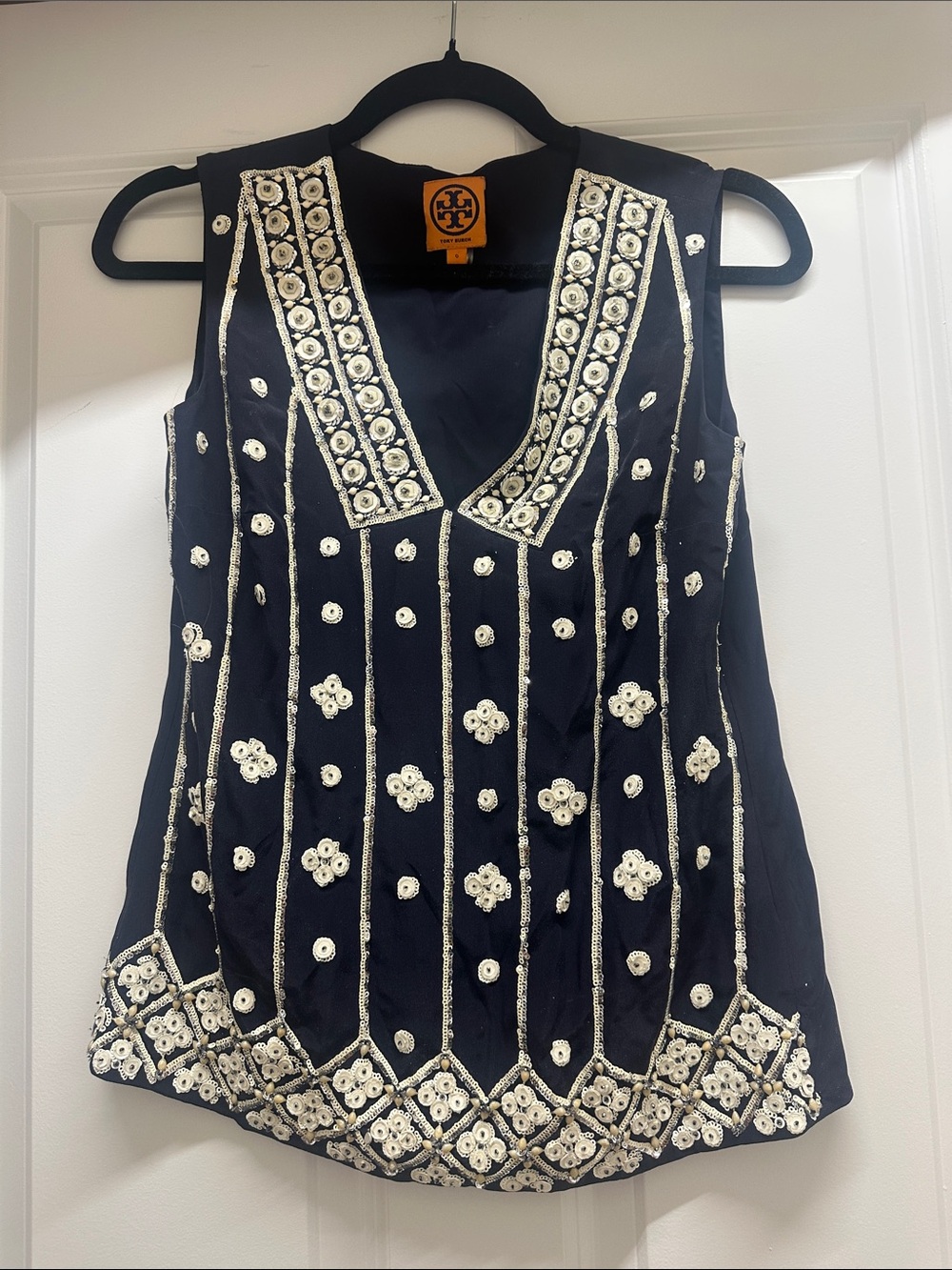 Tory Burch Navy - size S Embellished Sleeveless V-Neck Top